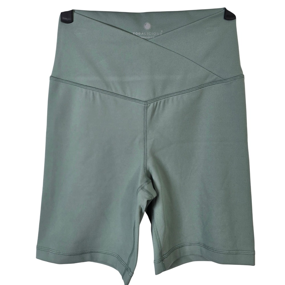 YOGALICIOUS Lux Crossover 7 Inch Biker Shorts Womens S Sage Green High Waisted